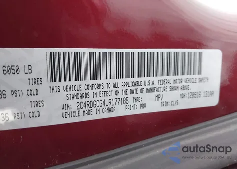 2018 Dodge Grand Caravan Sxt z USA, uszkodzony, nr VIN 2C4RDGCG4JR177185